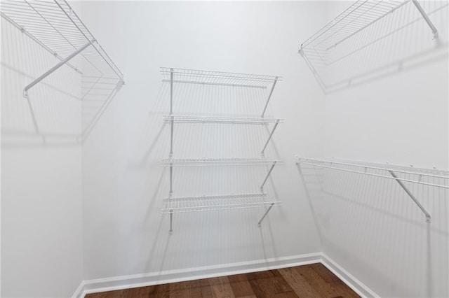 walk in closet featuring dark wood-style flooring