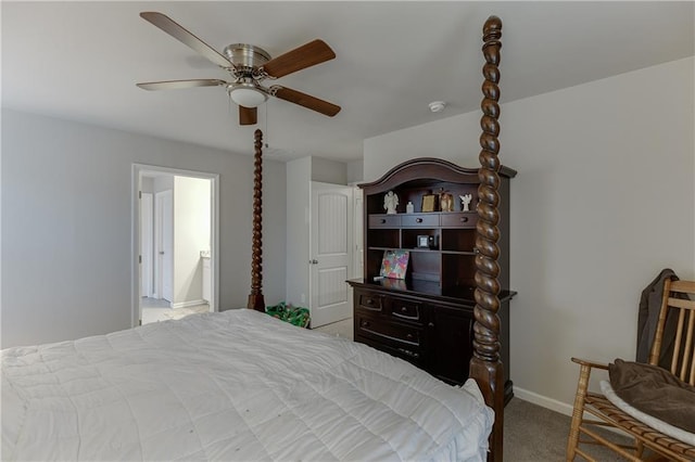 bedroom with ceiling fan and carpet