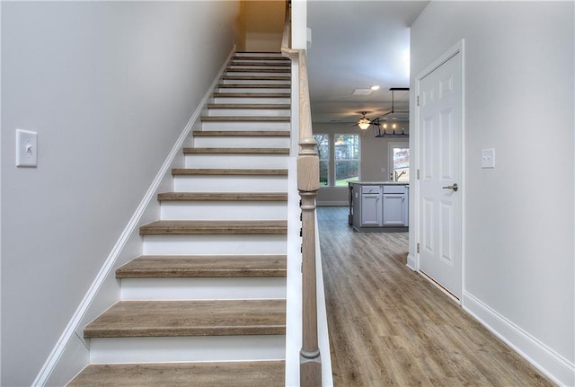 115 Greenview Ct, Homer, GA 30547 - stairway with wood finished floors and a ceiling fan