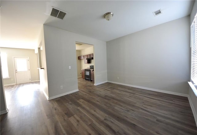 unfurnished living room featuring dark hardwood / wood-style floors