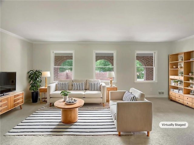 1710 Fontaine Dr, Jonesboro, GA 30236 - carpeted living area featuring crown molding and baseboards
