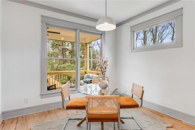 dining area with wood finished floors and baseboards