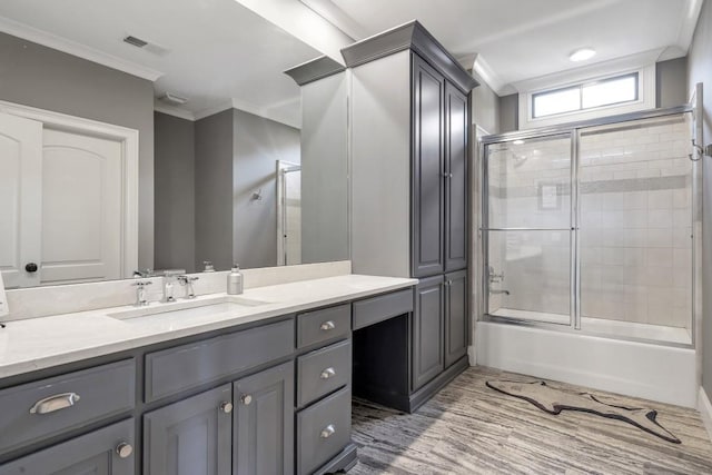 4317 Oglethorpe Loop NW, Acworth, GA 30101 - full bathroom featuring crown molding, vanity, and shower / bath combination with glass door