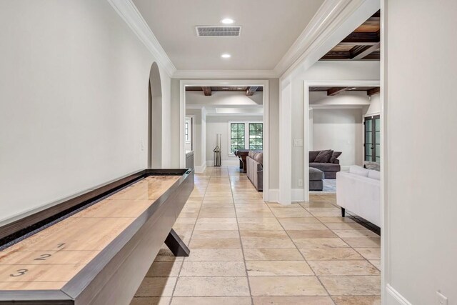 4317 Oglethorpe Loop NW, Acworth, GA 30101 - hall featuring arched walkways, ornamental molding, and recessed lighting