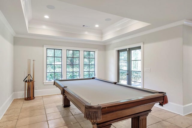 4317 Oglethorpe Loop NW, Acworth, GA 30101 - playroom featuring a raised ceiling, plenty of natural light, ornamental molding, billiards table, and recessed lighting