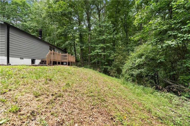 1010 Martin Ln, Canton, GA 30114 - view of yard with a wooden deck and a wooded view