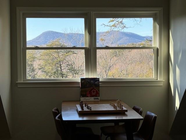 interior details featuring a mountain view