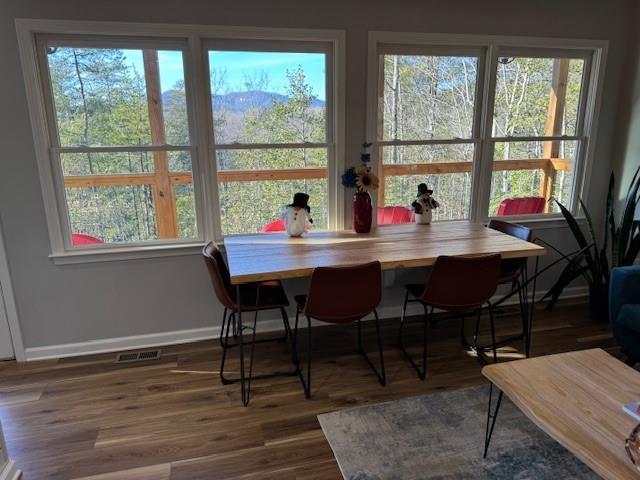 dining space featuring wood-type flooring