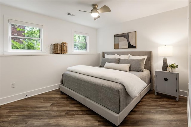 221 Brooke Dr, Alpharetta, GA 30009 - bedroom with dark wood-style flooring, baseboards, and ceiling fan