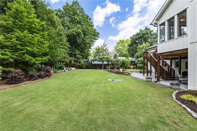 221 Brooke Dr, Alpharetta, GA 30009 - view of yard with a patio area, a wooden deck, and stairway