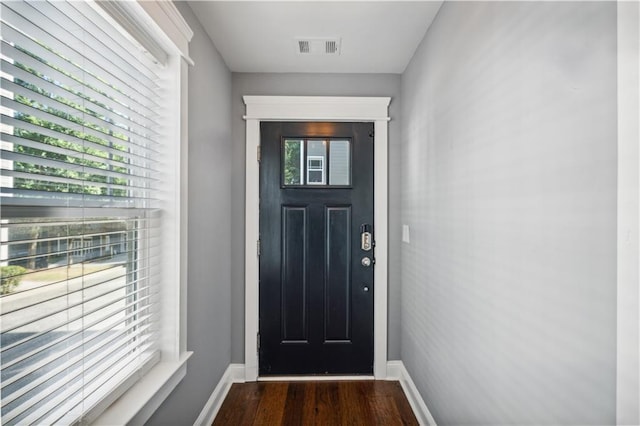 doorway to outside featuring wood-type flooring