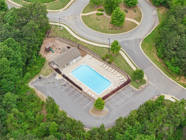aerial view of a pool area