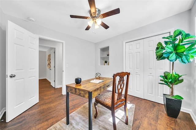 1893 Burning Tree Dr, Decatur, GA 30032 - office featuring wood finished floors, a ceiling fan, and baseboards