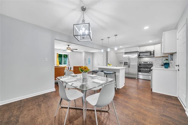 1893 Burning Tree Dr, Decatur, GA 30032 - dining area featuring recessed lighting, baseboards, ceiling fan, and dark wood-style flooring