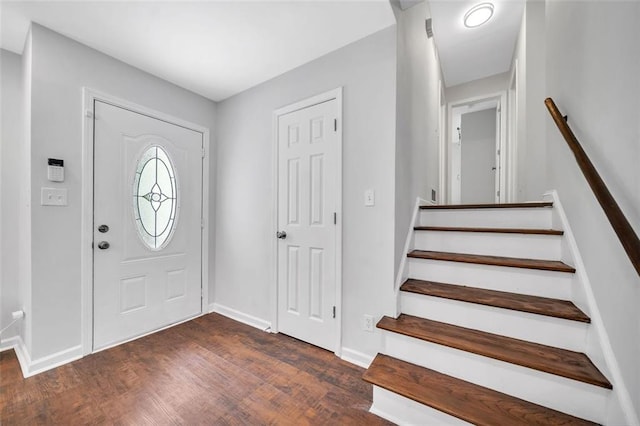 1893 Burning Tree Dr, Decatur, GA 30032 - entryway featuring stairs, dark wood-style floors, and baseboards