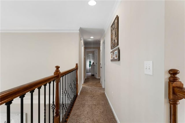 1254 Hadaway Garden Dr NW, Kennesaw, GA 30152 - hall featuring attic access, ornamental molding, carpet flooring, and recessed lighting