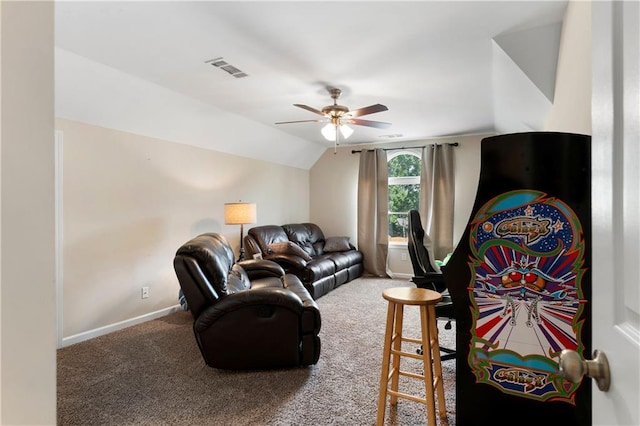 1254 Hadaway Garden Dr NW, Kennesaw, GA 30152 - carpeted living room with ceiling fan and lofted ceiling
