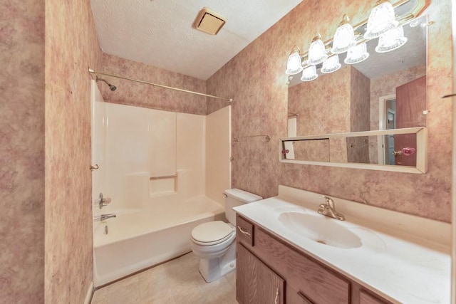350 Pleasant Oak Ct SW, Marietta, GA 30008 - bathroom featuring toilet, a textured ceiling, vanity, and  shower combination