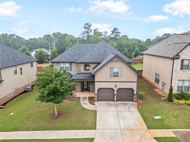 212 Jetta Cir, Mcdonough, GA 30253 - craftsman-style home with a garage, cooling unit, a front yard, and concrete driveway