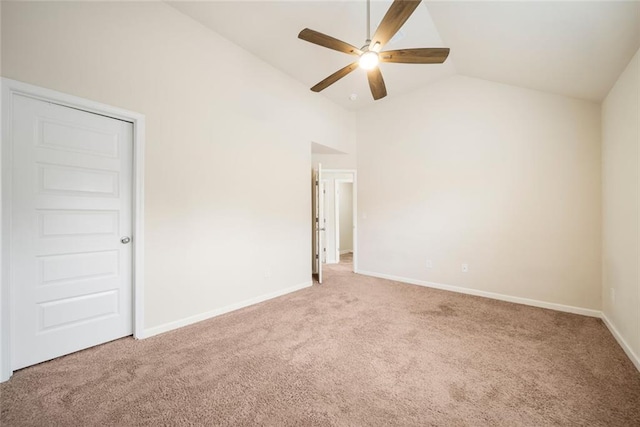 212 Jetta Cir, Mcdonough, GA 30253 - unfurnished bedroom featuring carpet, baseboards, high vaulted ceiling, and a ceiling fan
