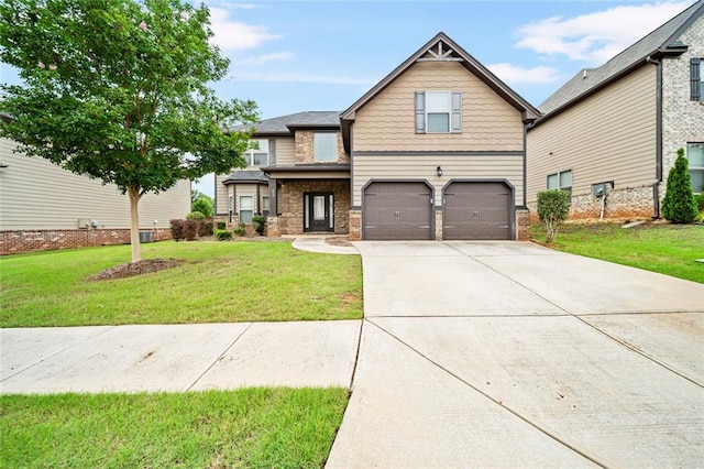 212 Jetta Cir, Mcdonough, GA 30253 - craftsman-style home featuring a garage, concrete driveway, a front yard, and brick siding