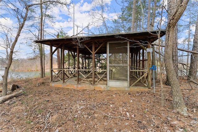 view of outdoor structure with a water view