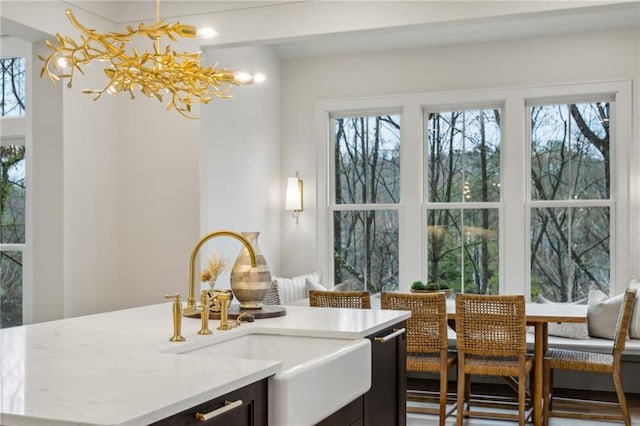 interior space featuring an inviting chandelier, a healthy amount of sunlight, and sink