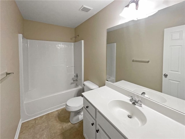 full bathroom with toilet, vanity, and shower / bathtub combination