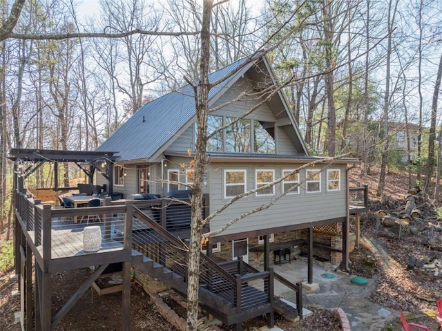 60 Laurel Ridge Ct, Ellijay, GA 30540 - rear view of property with a wooden deck, a patio area, an outdoor living space, and stairway
