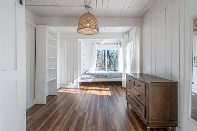 60 Laurel Ridge Ct, Ellijay, GA 30540 - bedroom with dark wood-style floors, wood ceiling with exposed beams, and wood walls