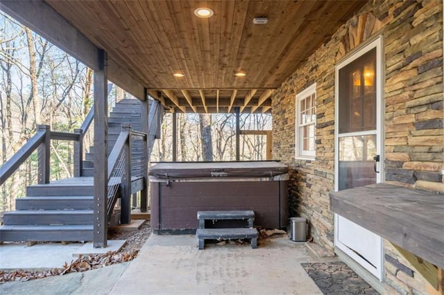 60 Laurel Ridge Ct, Ellijay, GA 30540 - view of patio featuring a hot tub and stairs