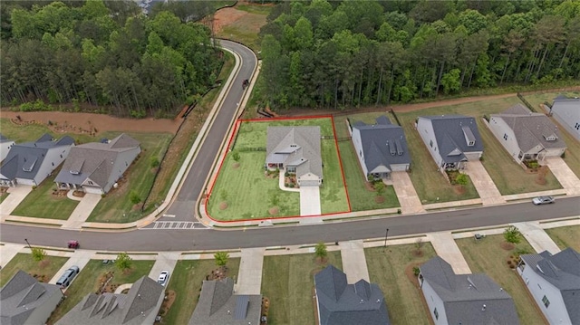 aerial view of residential area featuring property parcel outlined