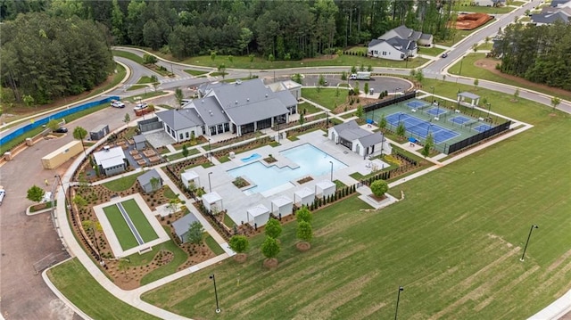 aerial overview of property's location featuring a pool