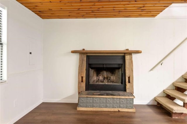 interior details featuring wood ceiling and wood-type flooring