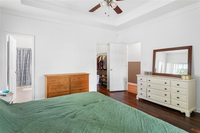 747 Dill Ave SW, Atlanta, GA 30310 - bedroom featuring a tray ceiling, wood finished floors, crown molding, a spacious closet, and a closet