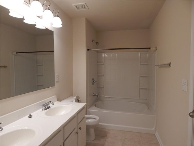 2199 Landing Walk Dr, Duluth, GA 30097 - bathroom with tile patterned flooring, double vanity, and shower / bathtub combination