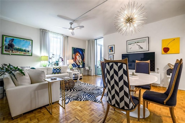 130 26th St NW Unit 701, Atlanta, GA 30309 - dining space with a chandelier and ceiling fan