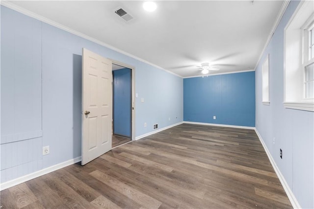 3664 Pin Oak Cir, Atlanta, GA 30340 - spare room featuring a ceiling fan, ornamental molding, wood finished floors, and baseboards
