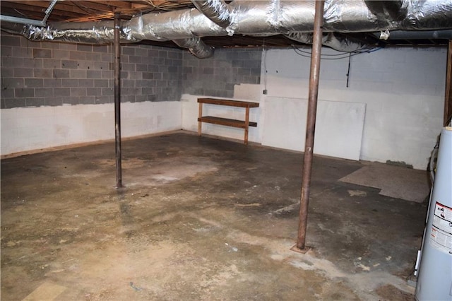 157 Sequoyah Cir, Canton, GA 30115 - unfinished below grade area featuring concrete block wall and gas water heater