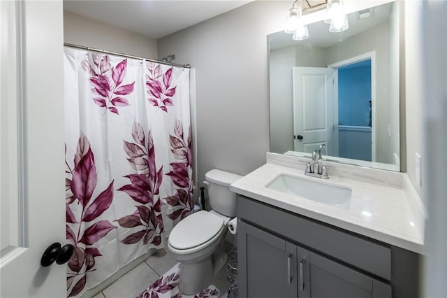 3739 Silvery Way, Powder Springs, GA 30127 - bathroom with tile patterned flooring, toilet, vanity, and a shower with curtain
