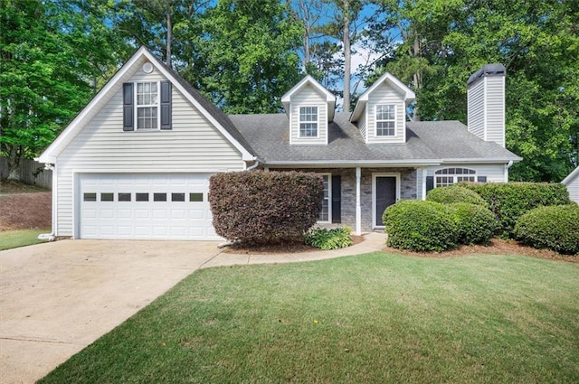 5410 Lenox Park Pl, Buford, GA 30518 - view of front of property with driveway, a front lawn, a chimney, and roof with shingles