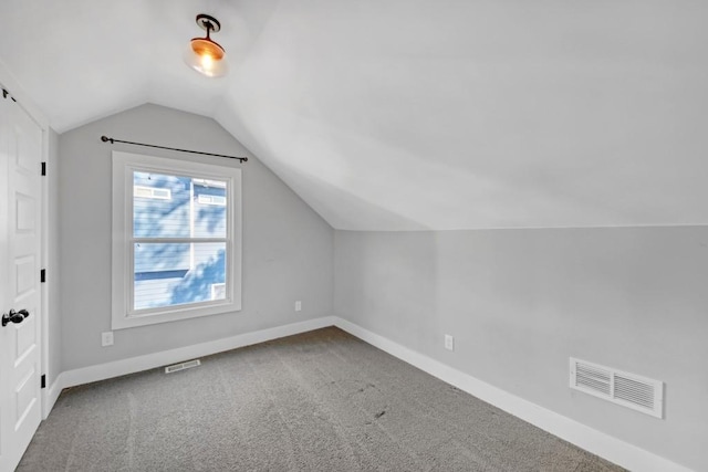 additional living space featuring lofted ceiling and carpet floors