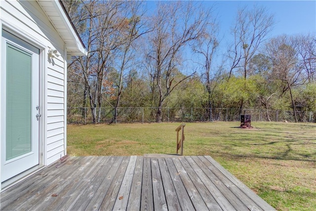 deck featuring a yard and a fenced backyard