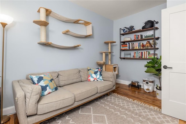 living room with wood finished floors and baseboards