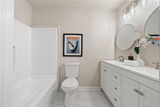 full bathroom with vanity, toilet, and shower / bathing tub combination