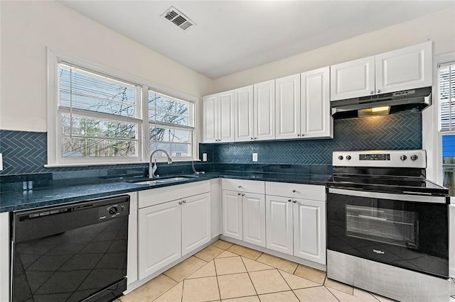 3723 Glenwood Rd, Decatur, GA 30032 - kitchen with black dishwasher, electric range, under cabinet range hood, a sink, and white cabinetry