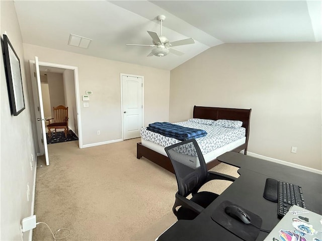 5850 Shiloh Woods Dr, Cumming, GA 30040 - bedroom with vaulted ceiling, baseboards, light colored carpet, and a ceiling fan