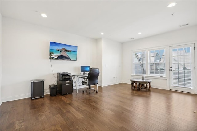 office featuring dark hardwood / wood-style flooring