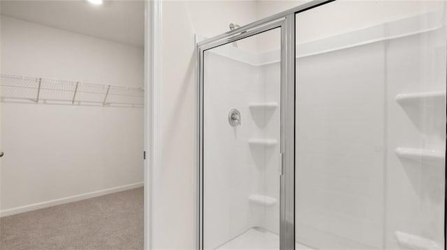 bathroom featuring a shower with shower door