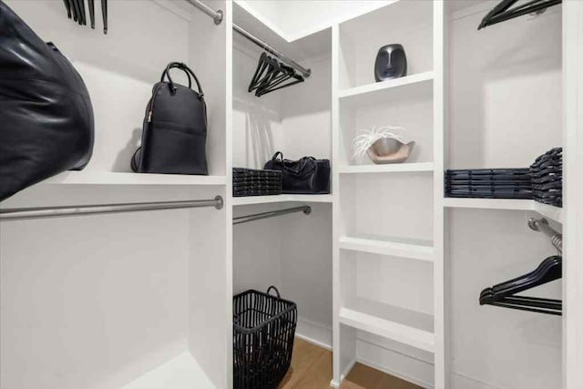 walk in closet with wood-type flooring